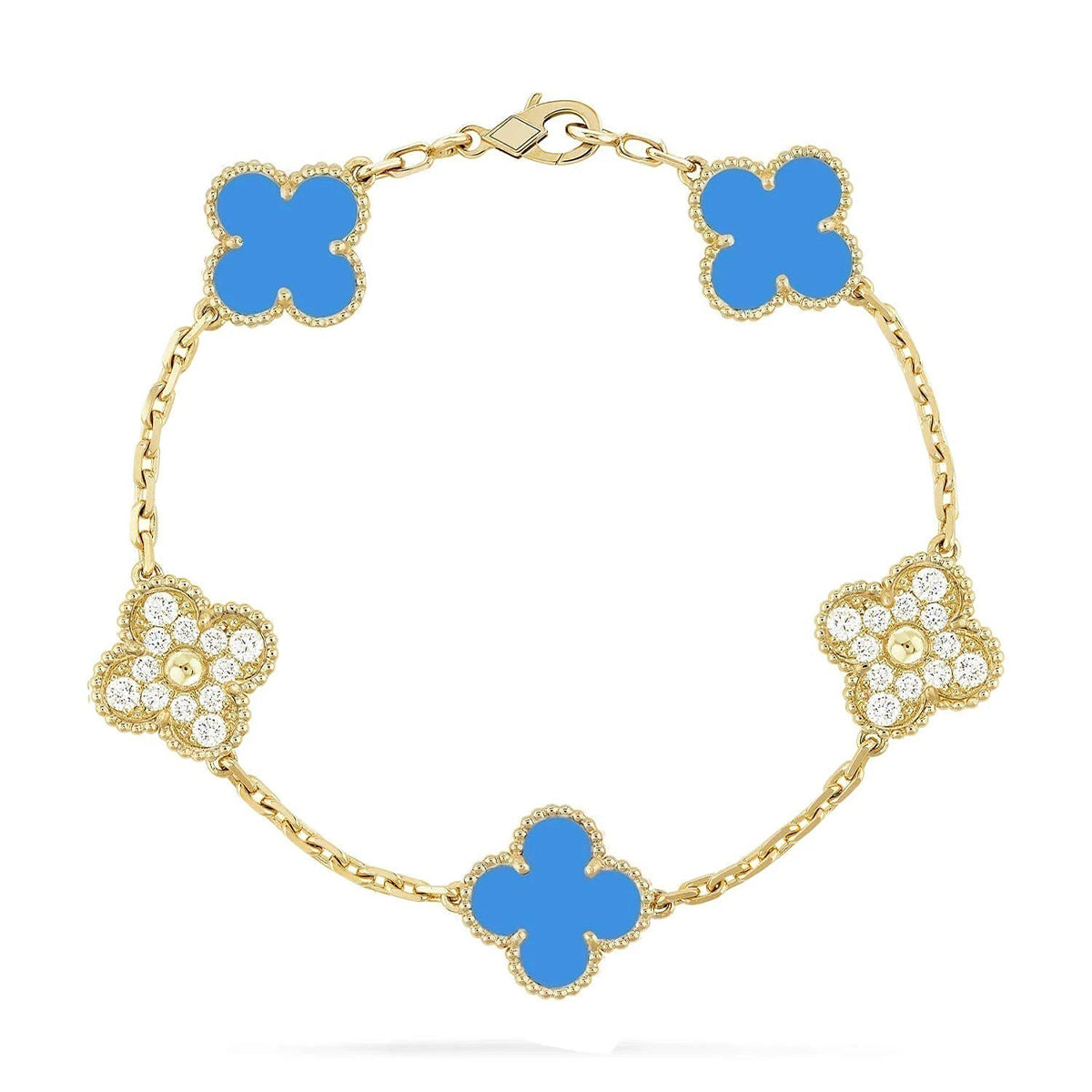 [Avelora]LUCKY CLOVER 5-MOTIF BRACELET - BLUE AGATE COLLECTION