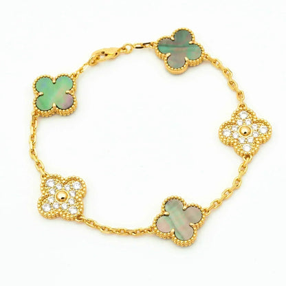 [Avelora]LUCKY CLOVER 5-MOTIF BRACELET - GREY MOTHER-OF-PEARL COLLECTION