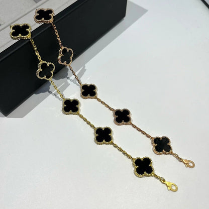 [Avelora]LUCKY CLOVER 5-MOTIF BRACELET - BLACK OXNY COLLECTION