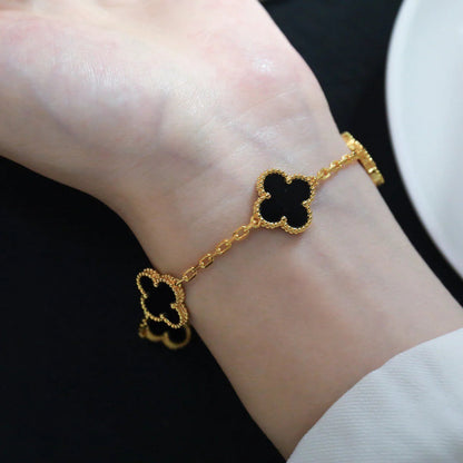 [Avelora]LUCKY CLOVER 5-MOTIF BRACELET - BLACK OXNY COLLECTION