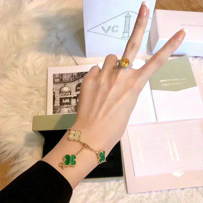 [Avelora]LUCKY CLOVER 5-MOTIF BRACELET - MALACHITE COLLECTION