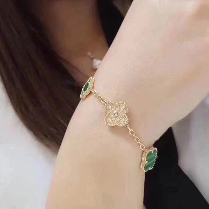 [Avelora]LUCKY CLOVER 5-MOTIF BRACELET - MALACHITE COLLECTION