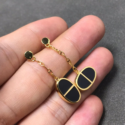 [Avelora]CHAINE VERSO BLACK CERAMIC SILVER EARRINGS