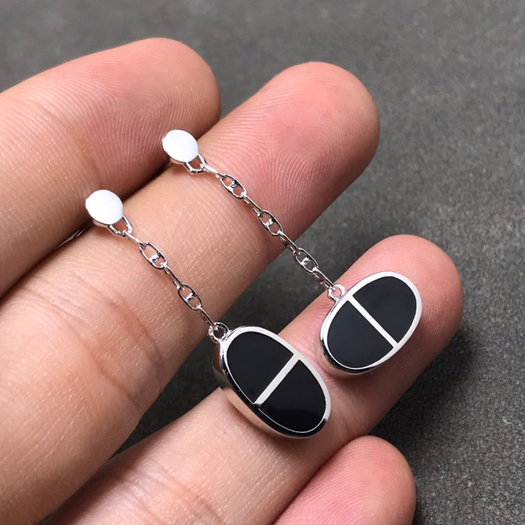 [Avelora]CHAINE VERSO BLACK CERAMIC SILVER EARRINGS