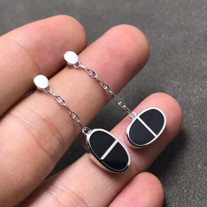 [Avelora]CHAINE VERSO BLACK CERAMIC SILVER EARRINGS