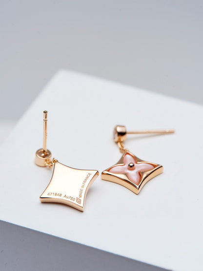 [Avelora]DOUBLE STAR ROSE GOLD MOP DROP EARRINGS
