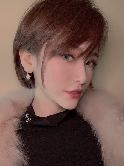 [Avelora]DOUBLE STAR ROSE GOLD MOP DROP EARRINGS