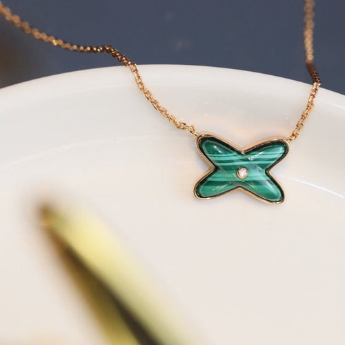 [Avelora]JEUX MALACHITE 1 DIAMOND ROSE GOLD NECKLACE