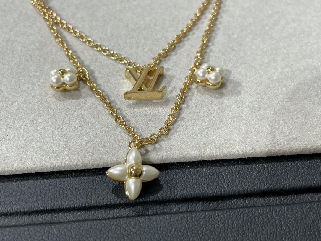 [Avelora]FLOWERGRAM GOLD MOP DOUBLE ROW NECKLACE