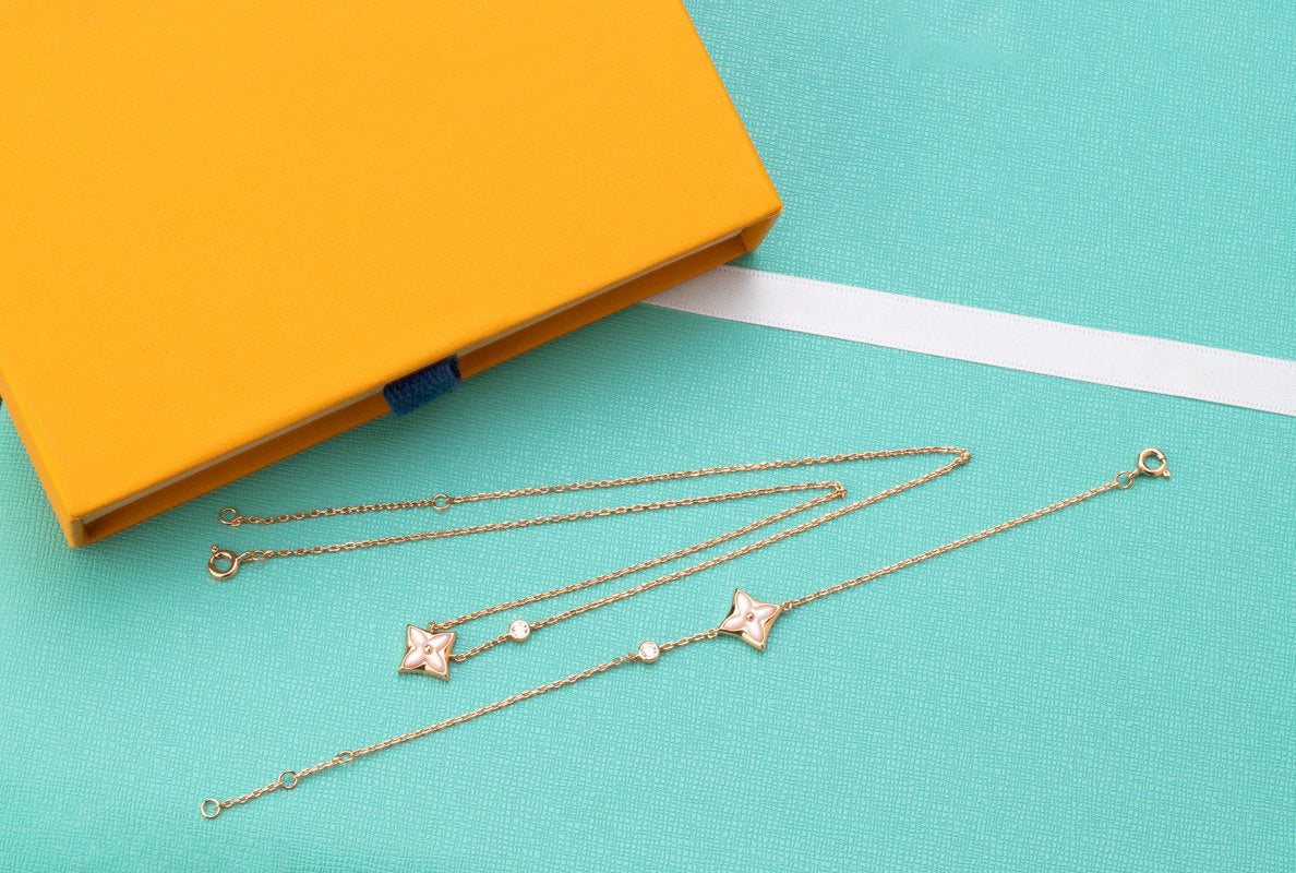 [Avelora]STAR PINK MOP 1 DIAMOND ROSE GOLD NECKLACE