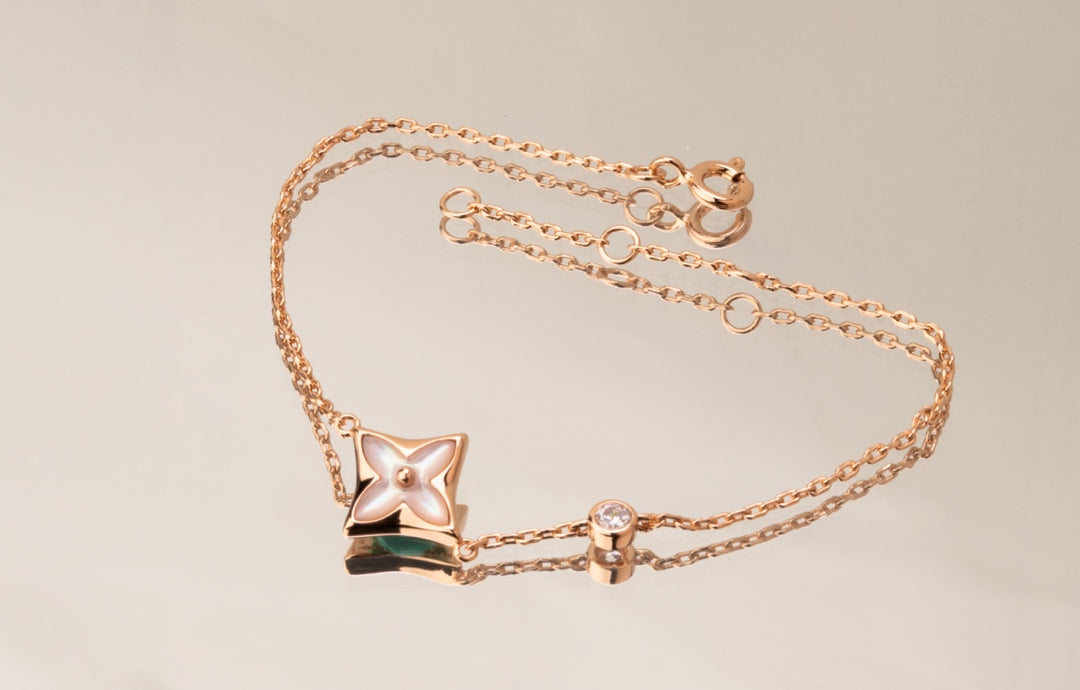 [Avelora]STAR PINK MOP 1 DIAMOND ROSE GOLD NECKLACE