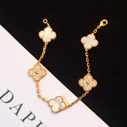 [Avelora]LUCKY CLOVER 5-MOTIF BRACELET - WHITE MOTHER-OF-PEARL COLLECTION