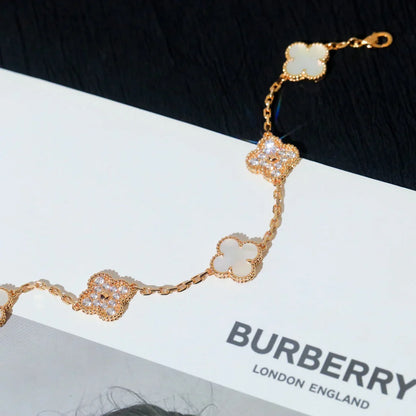 [Avelora]LUCKY CLOVER 5-MOTIF BRACELET - WHITE MOTHER-OF-PEARL COLLECTION