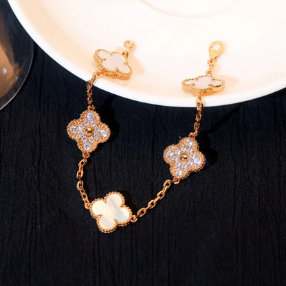 [Avelora]LUCKY CLOVER 5-MOTIF BRACELET - WHITE MOTHER-OF-PEARL COLLECTION