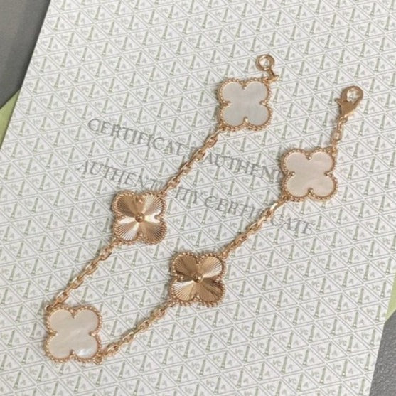 [Avelora]LUCKY CLOVER 5-MOTIF BRACELET - WHITE MOTHER-OF-PEARL COLLECTION