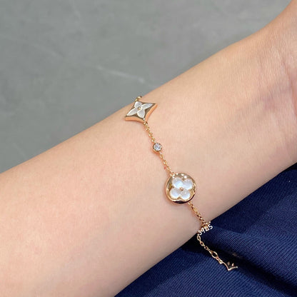[Avelora]STAR AND SUN 4 MOTIF WHITE MOP ROSE GOLD BRACELET