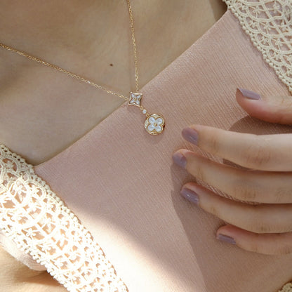 [Avelora]STAR AND SUN WHITE MOP 2 MOTIF ROSE GOLD NECKLACE