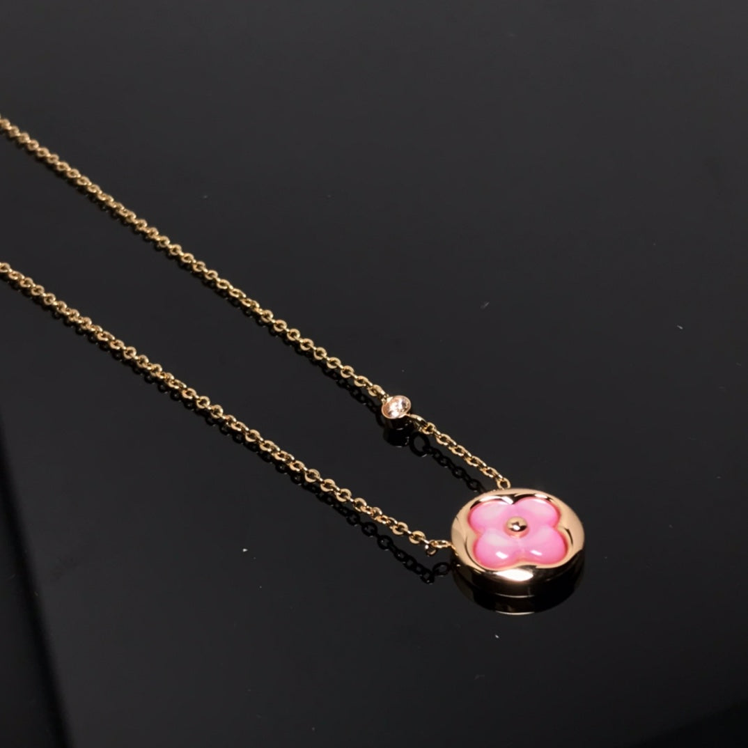 [Avelora]COLOR BLOSSOM PINK MOP SUN GOLD NECKLACE