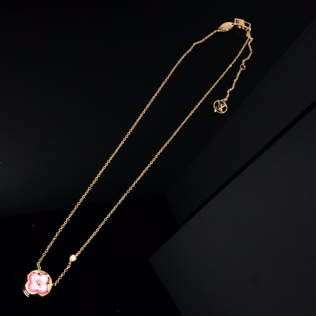 [Avelora]COLOR BLOSSOM PINK MOP SUN GOLD NECKLACE