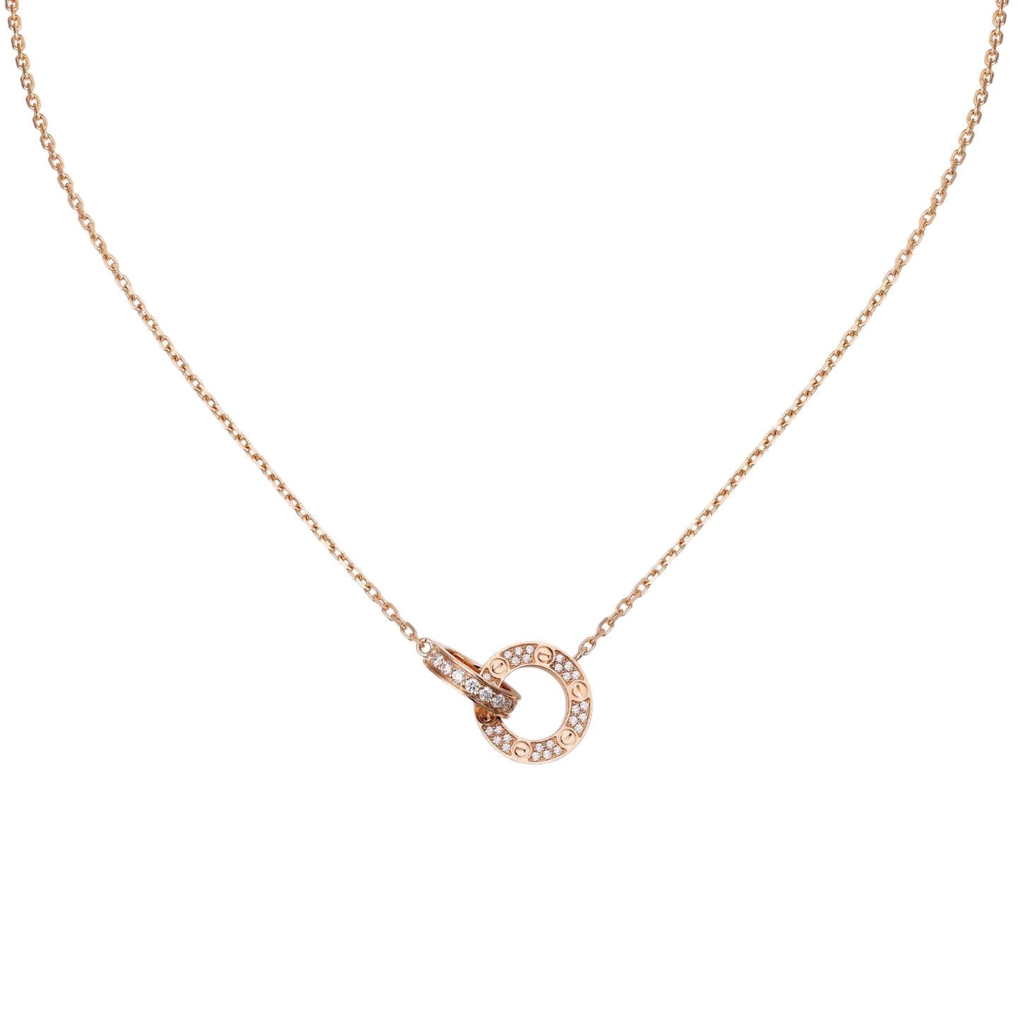 [Avelora]LOVE DOUBLE-RING PENDANT FULL-PAVÉ NECKLACE