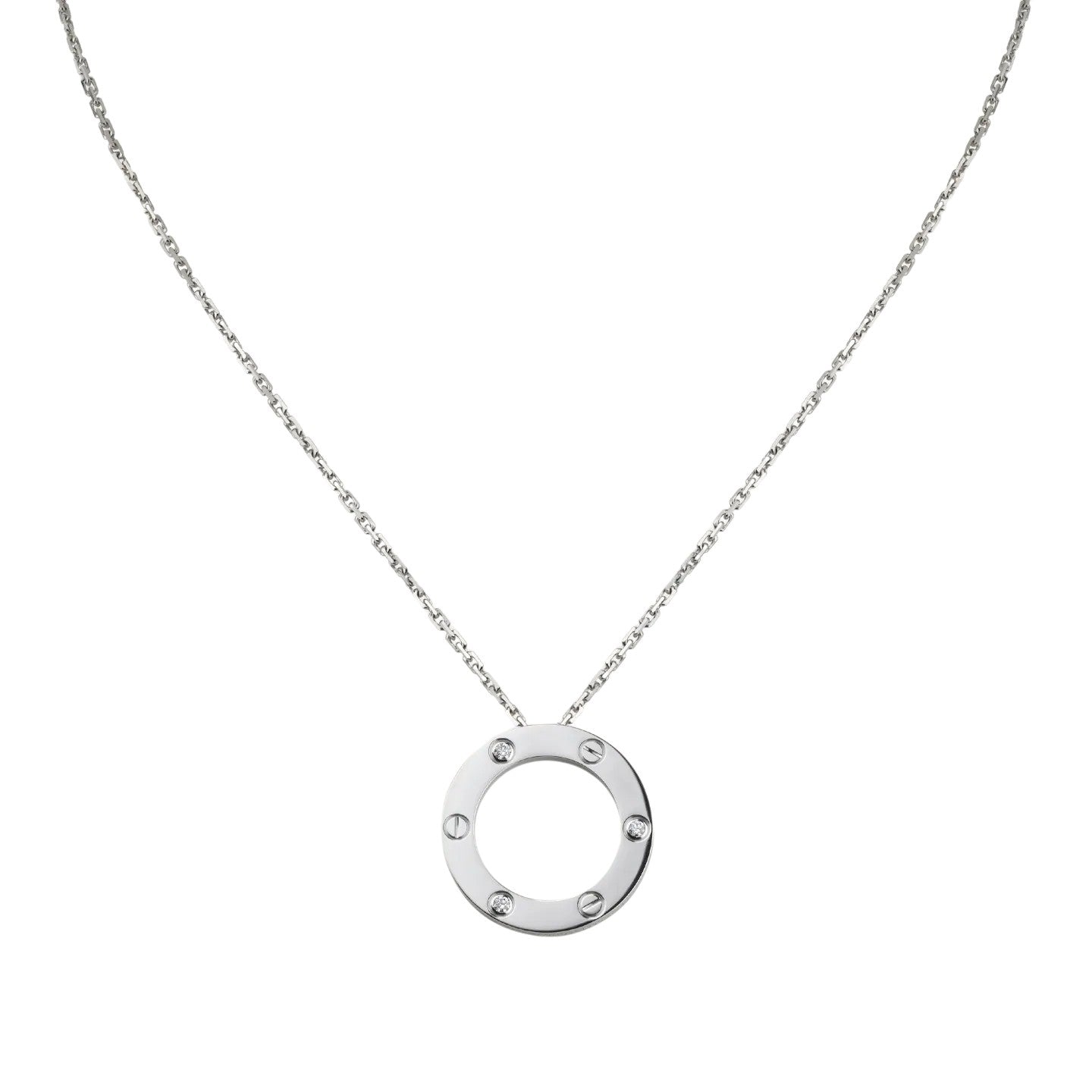 [Avelora]LOVE LARGE CIRCULAR PENDANT 3-DIAMOND NECKLACE