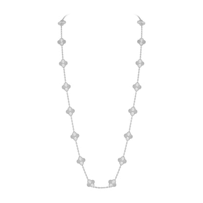 [Avelora]CLASSIC 20-MOTIF LUCKY CLOVER LONG NECKLACE WHITE GOLD COLLECTION