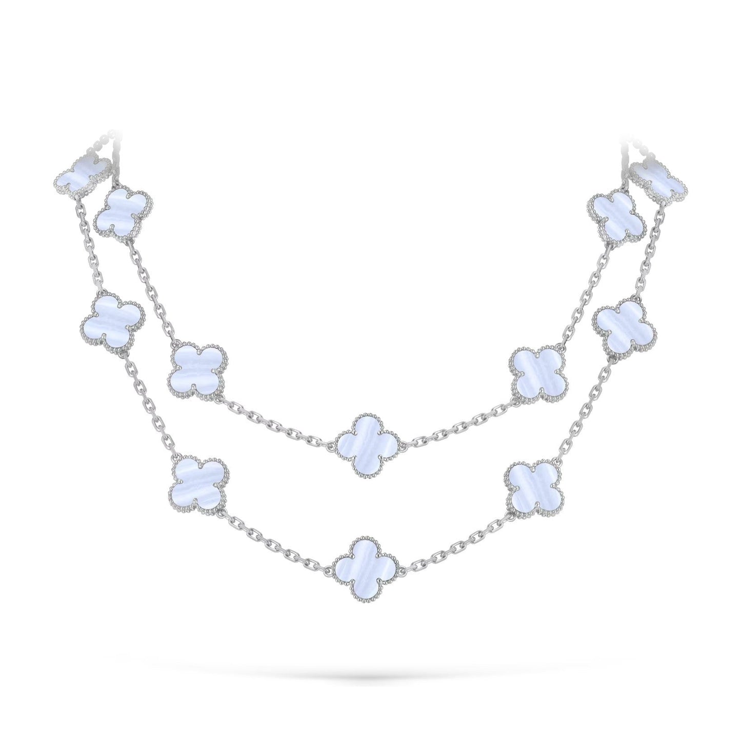 [Avelora]CLASSIC 20-MOTIF LUCKY CLOVER LONG NECKLACE WHITE GOLD COLLECTION