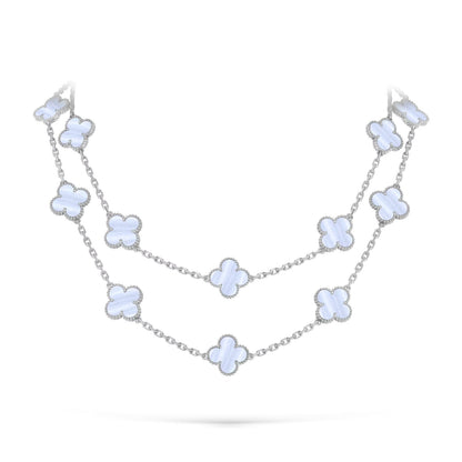 [Avelora]CLASSIC 20-MOTIF LUCKY CLOVER LONG NECKLACE WHITE GOLD COLLECTION