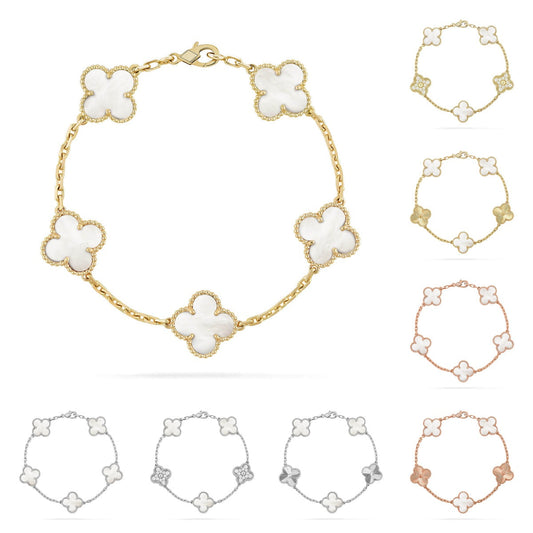 [Avelora]LUCKY CLOVER 5-MOTIF BRACELET - WHITE MOTHER-OF-PEARL COLLECTION