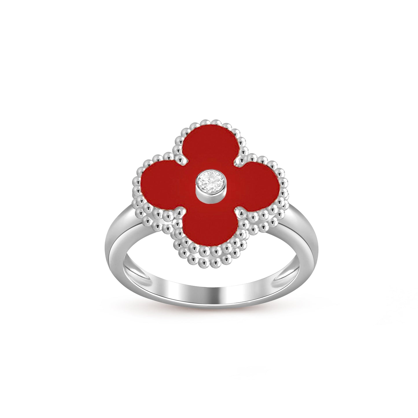 [Avelora]LUCKY CLOVER DIAMOND-ACCENT WHITE GOLD RING COLLECTION