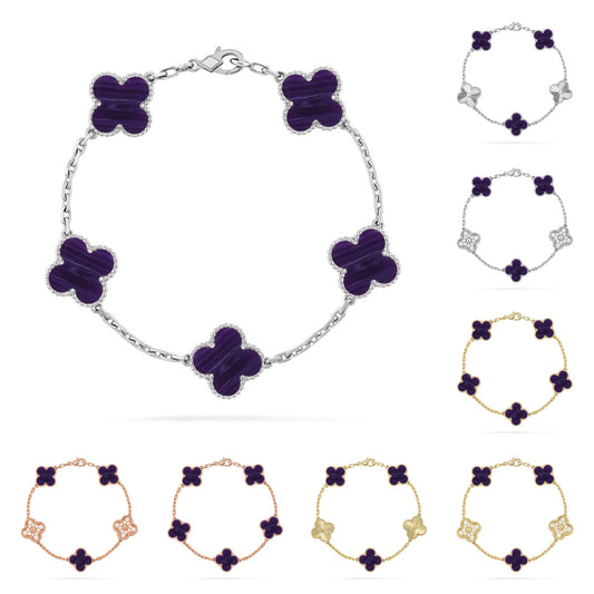 [Avelora]LUCKY CLOVER 5-MOTIF BRACELET - CHAROITE COLLECTION