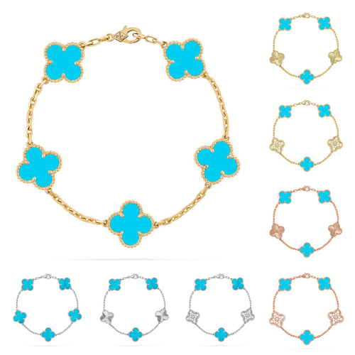 [Avelora]LUCKY CLOVER 5-MOTIF BRACELET - TURQUOISE COLLECTION