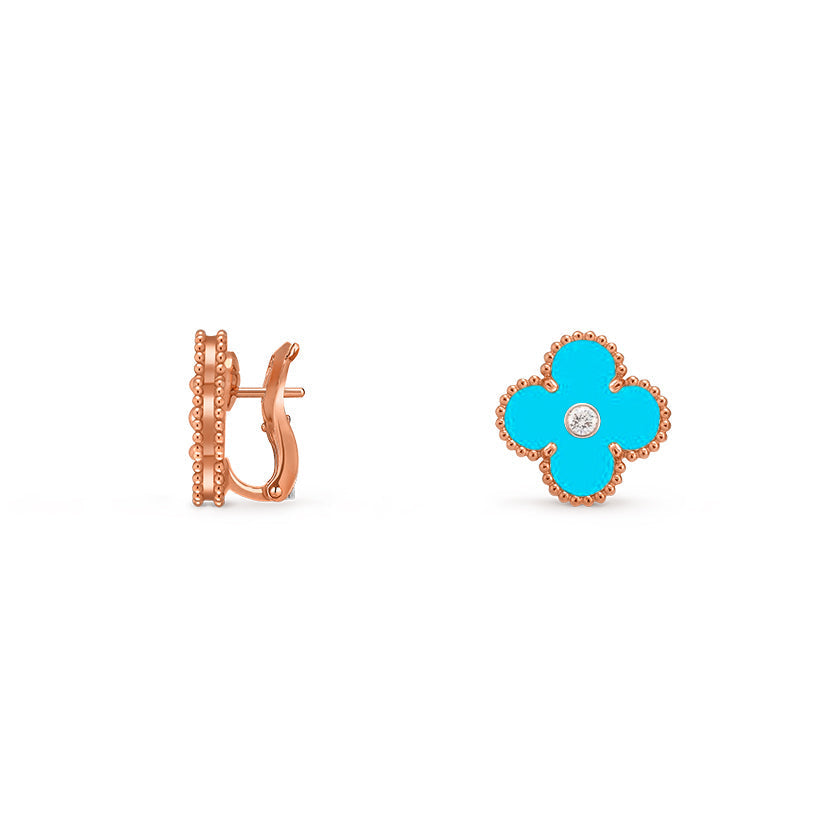 [Avelora]15MM CLOVER FLOWER STUD EARRINGS DIAMOND-ROSE GOLD COLLECTION