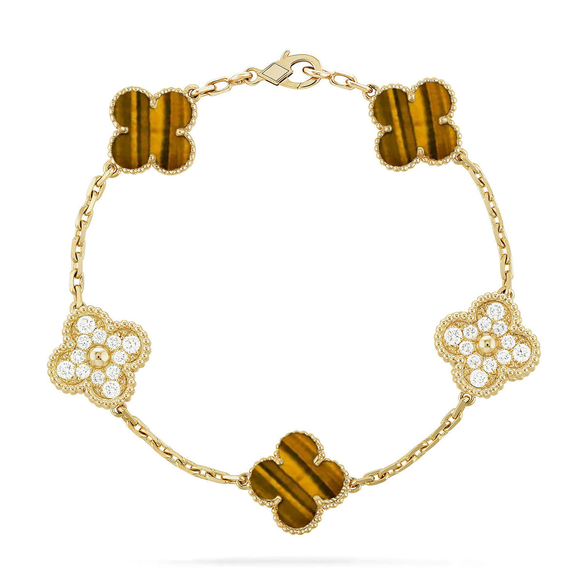[Avelora]LUCKY CLOVER 5-MOTIF BRACELET -  TIGER’S EYE COLLECTION