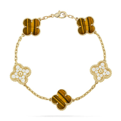 [Avelora]LUCKY CLOVER 5-MOTIF BRACELET -  TIGER’S EYE COLLECTION