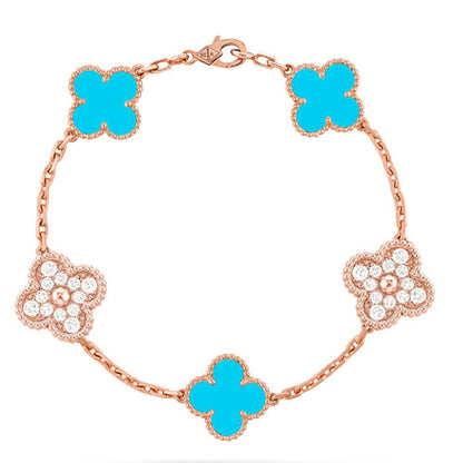 [Avelora]LUCKY CLOVER 5-MOTIF BRACELET - TURQUOISE COLLECTION