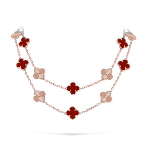 [Avelora]CLASSIC 20-MOTIF LUCKY CLOVER LONG NECKLACE ROSE GOLD COLLECTION