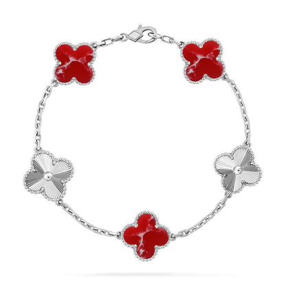 [Avelora]LUCKY CLOVER 5-MOTIF BRACELET - RED LARIMAR COLLECTION