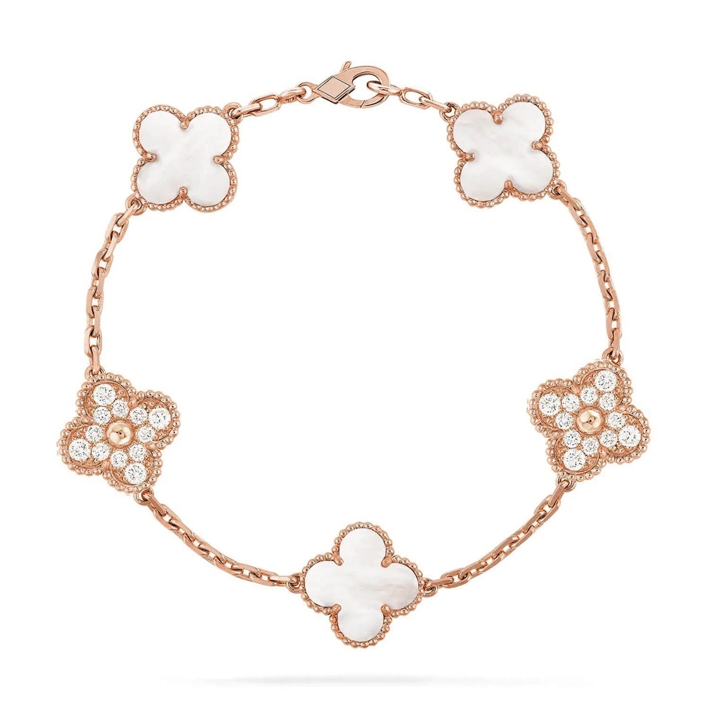 [Avelora]LUCKY CLOVER 5-MOTIF BRACELET - WHITE MOTHER-OF-PEARL COLLECTION