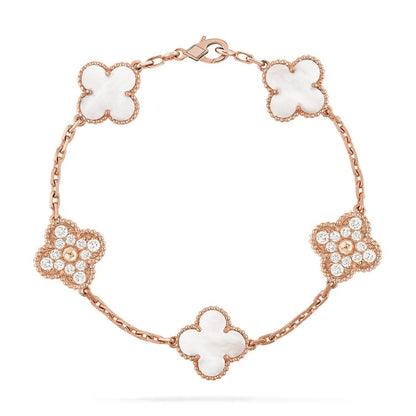 [Avelora]LUCKY CLOVER 5-MOTIF BRACELET - WHITE MOTHER-OF-PEARL COLLECTION