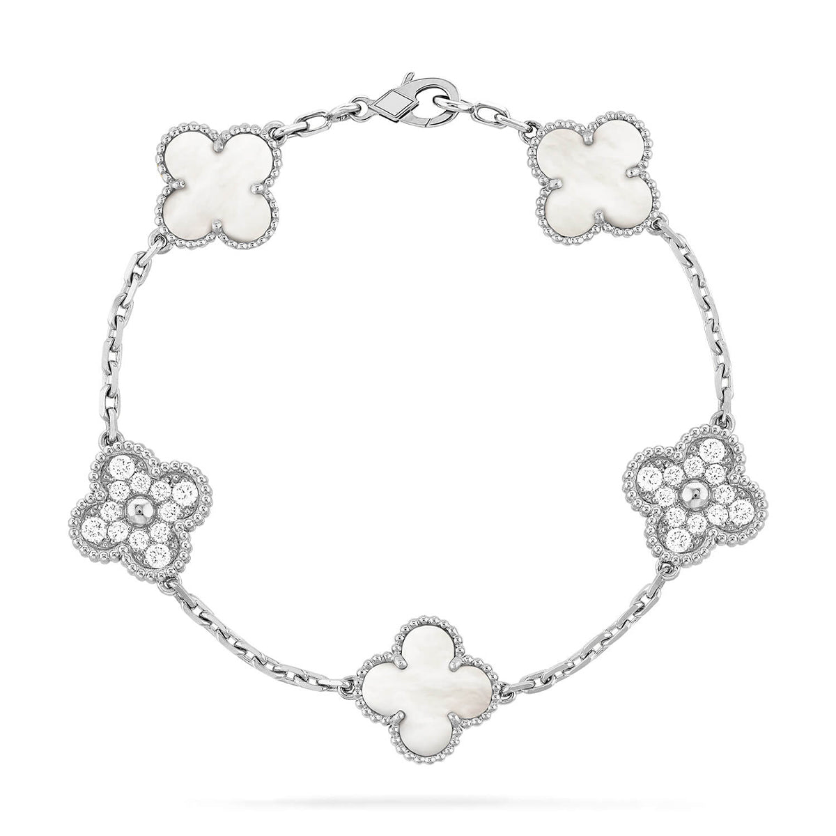 [Avelora]LUCKY CLOVER 5-MOTIF BRACELET - WHITE MOTHER-OF-PEARL COLLECTION