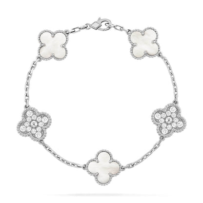 [Avelora]LUCKY CLOVER 5-MOTIF BRACELET - WHITE MOTHER-OF-PEARL COLLECTION