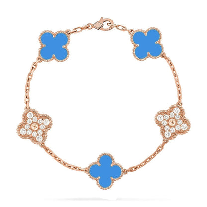 [Avelora]LUCKY CLOVER 5-MOTIF BRACELET - BLUE AGATE COLLECTION