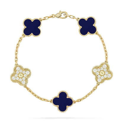 [Avelora]LUCKY CLOVER 5-MOTIF BRACELET - LAPIS LAZULI COLLECTION