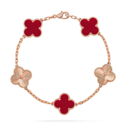 [Avelora]LUCKY CLOVER 5-MOTIF BRACELET - RED CARNELIAN COLLECTION
