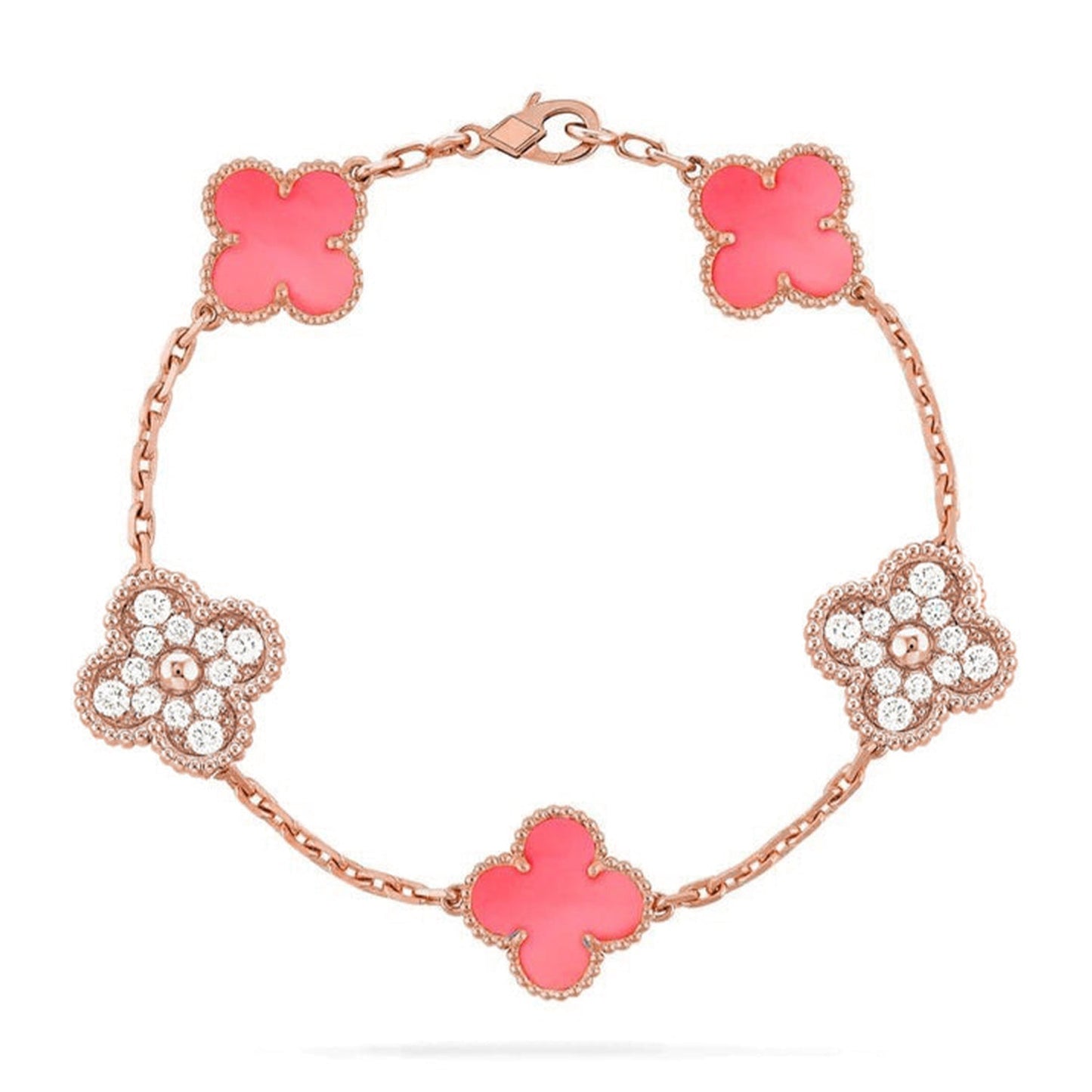 [Avelora]LUCKY CLOVER 5-MOTIF BRACELET - PINK MOTHER-OF-PEARL COLLECTION