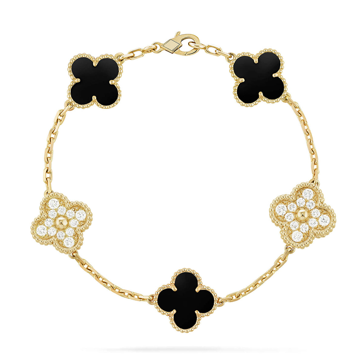 [Avelora]LUCKY CLOVER 5-MOTIF BRACELET - BLACK OXNY COLLECTION