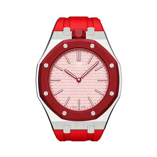 [Avelora]OAK POP ORANGE-RED STEEL SILICONE STRAP