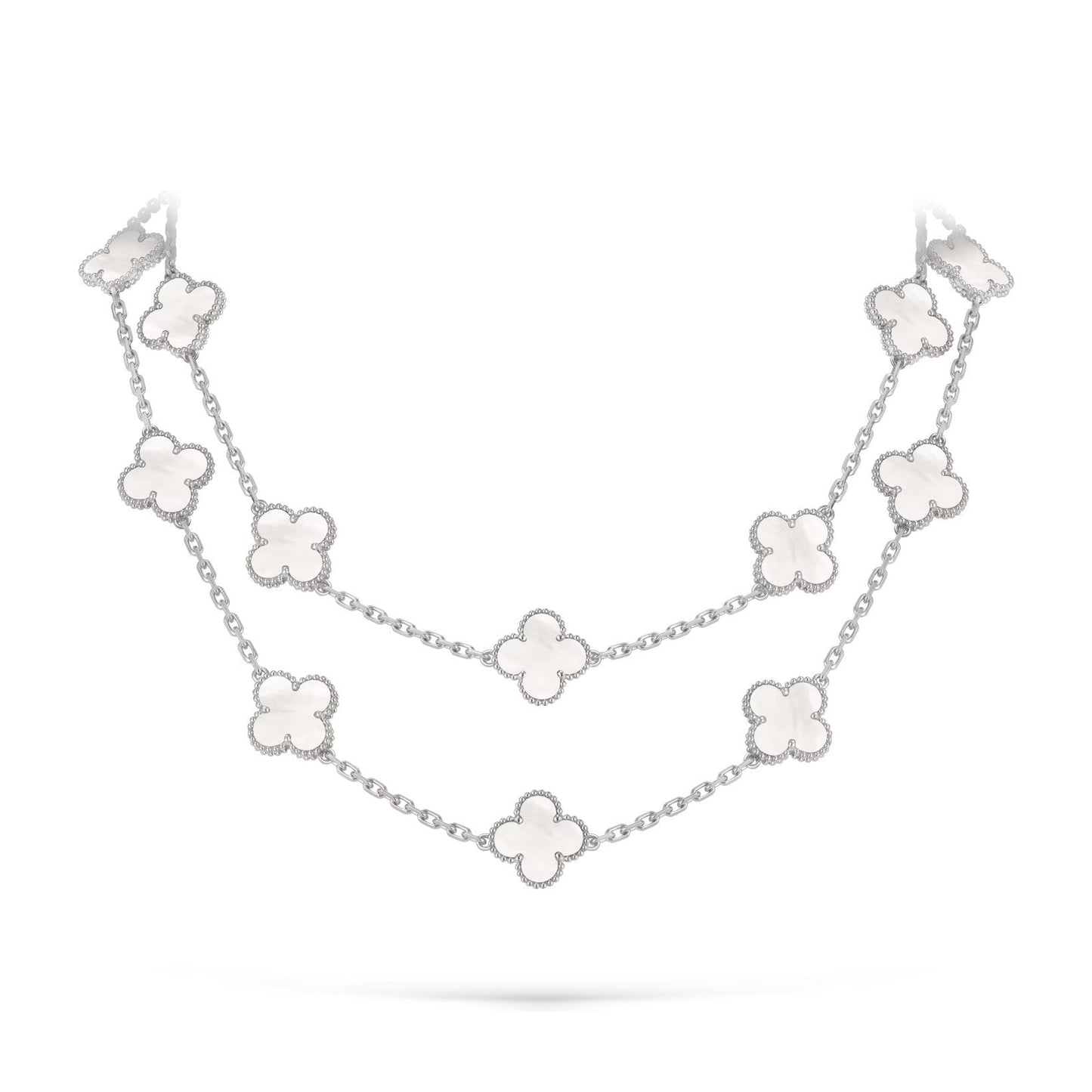[Avelora]CLASSIC 20-MOTIF LUCKY CLOVER LONG NECKLACE WHITE GOLD COLLECTION