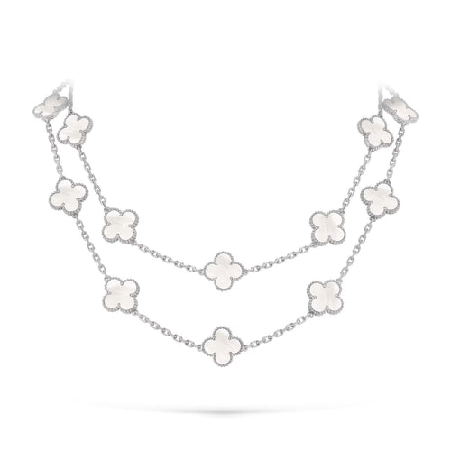 [Avelora]CLASSIC 20-MOTIF LUCKY CLOVER LONG NECKLACE WHITE GOLD COLLECTION
